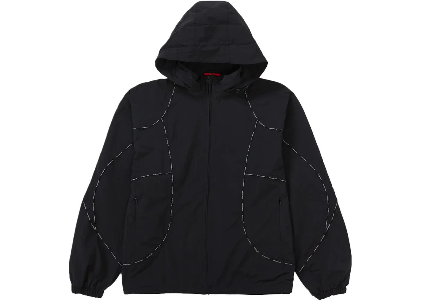 Мужская куртка с логотипом Supreme и контрастной окантовкой Supreme Logo Piping Hooded Track Jacket, Black — фото 2