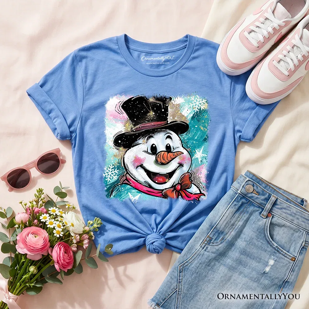 Детская футболка с принтом Merry Christmas Snowman OrnamentallyYou, Carolina Blue