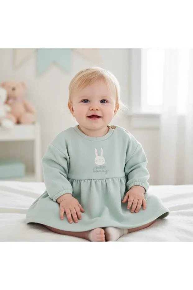 Детское платье для девочек с длинным рукавом Tavşanlı winter baby girl dress Seabubbles, Green