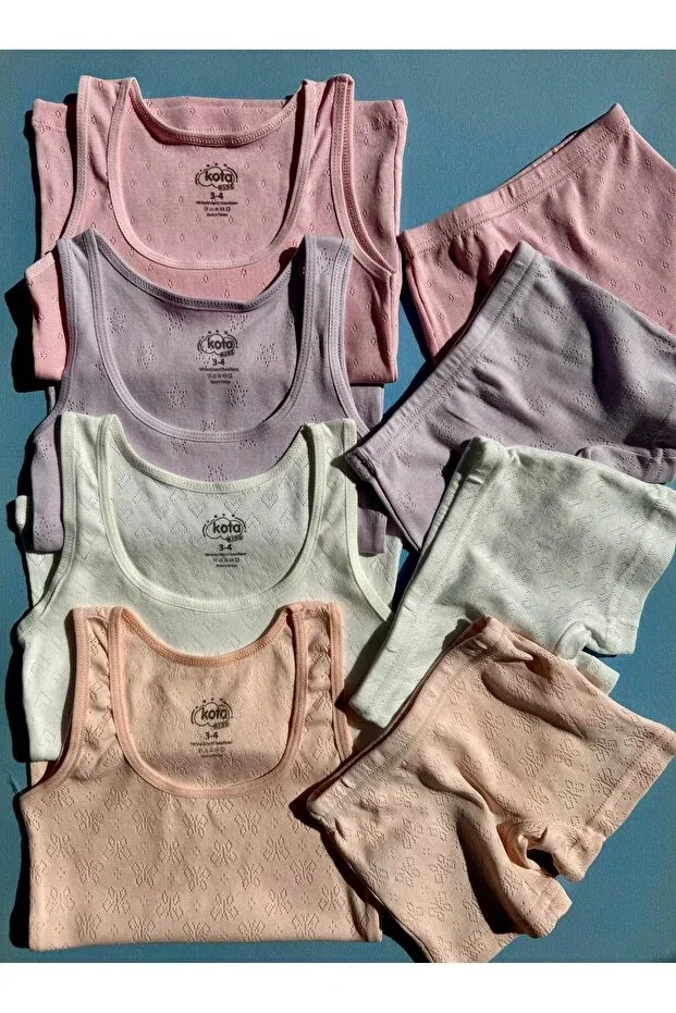 Детский комплект майки и шорт для девочек хлопковый Cotton 4-piece pattern hole knitted classic sleeveless girls' undershirt and shorts set Victroy, Salmon26