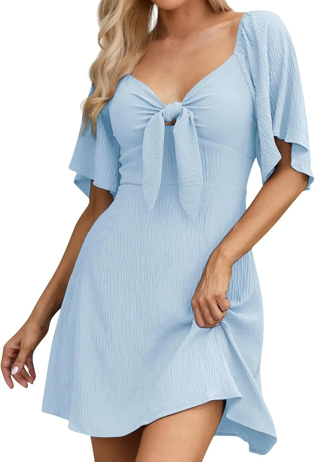 Платье мини с капюшоном и рюшами, Light Blue