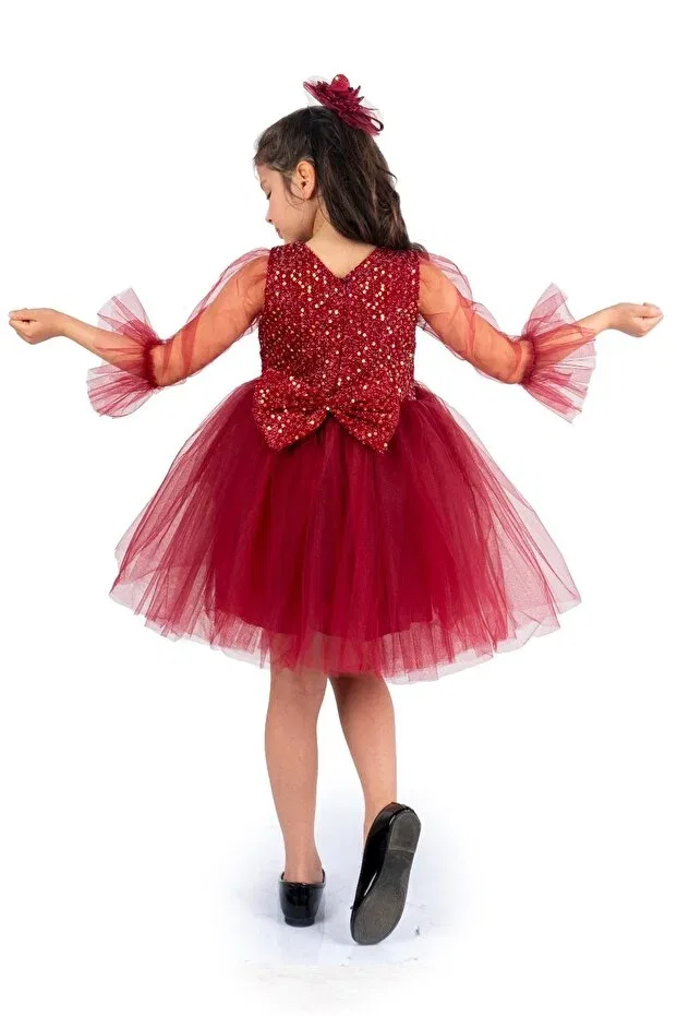 Детское платье для девочек с пайетками Sequin tulle girls' dress 0285 bordo Mnk, Burgundy — фото 3
