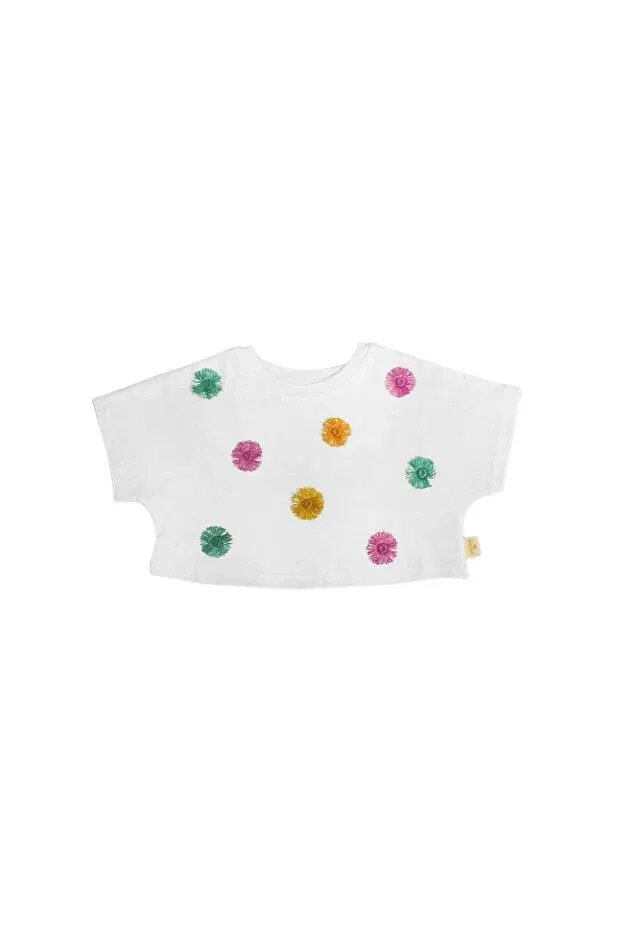 Детское хлопковое платье-футболка с кисточками Miela Kids, White