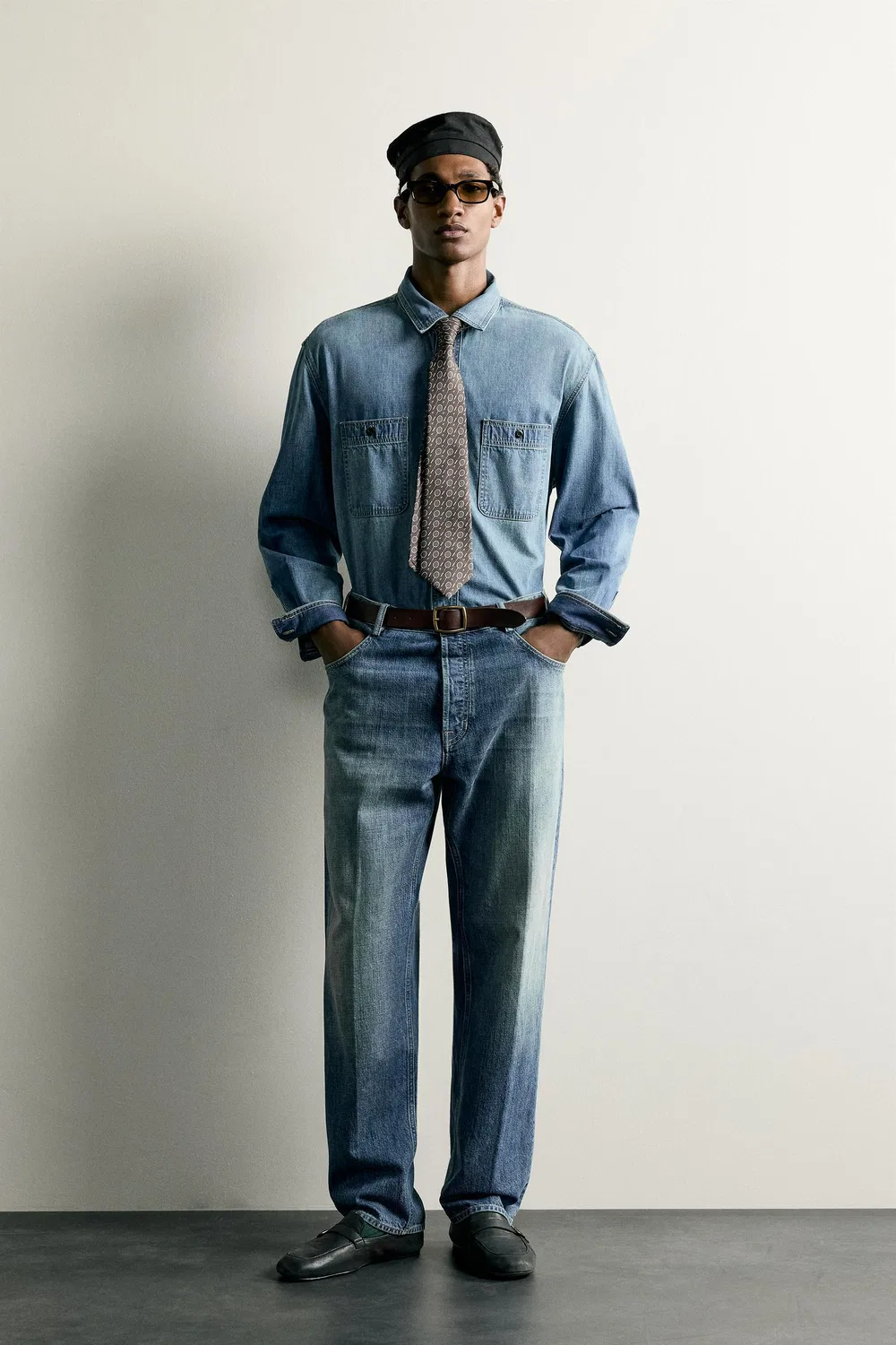 Легкая рубашка из выстиранного джинсмана ZARA, Mid-blue