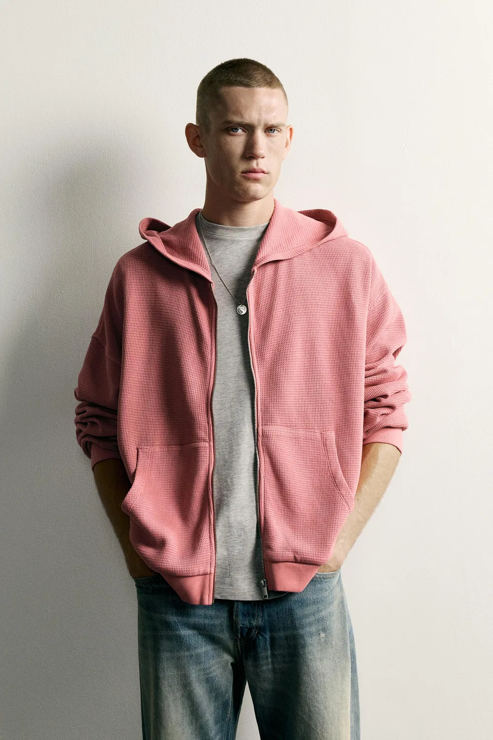 Худи с вафельной вязкой ZARA, Pink — фото 2
