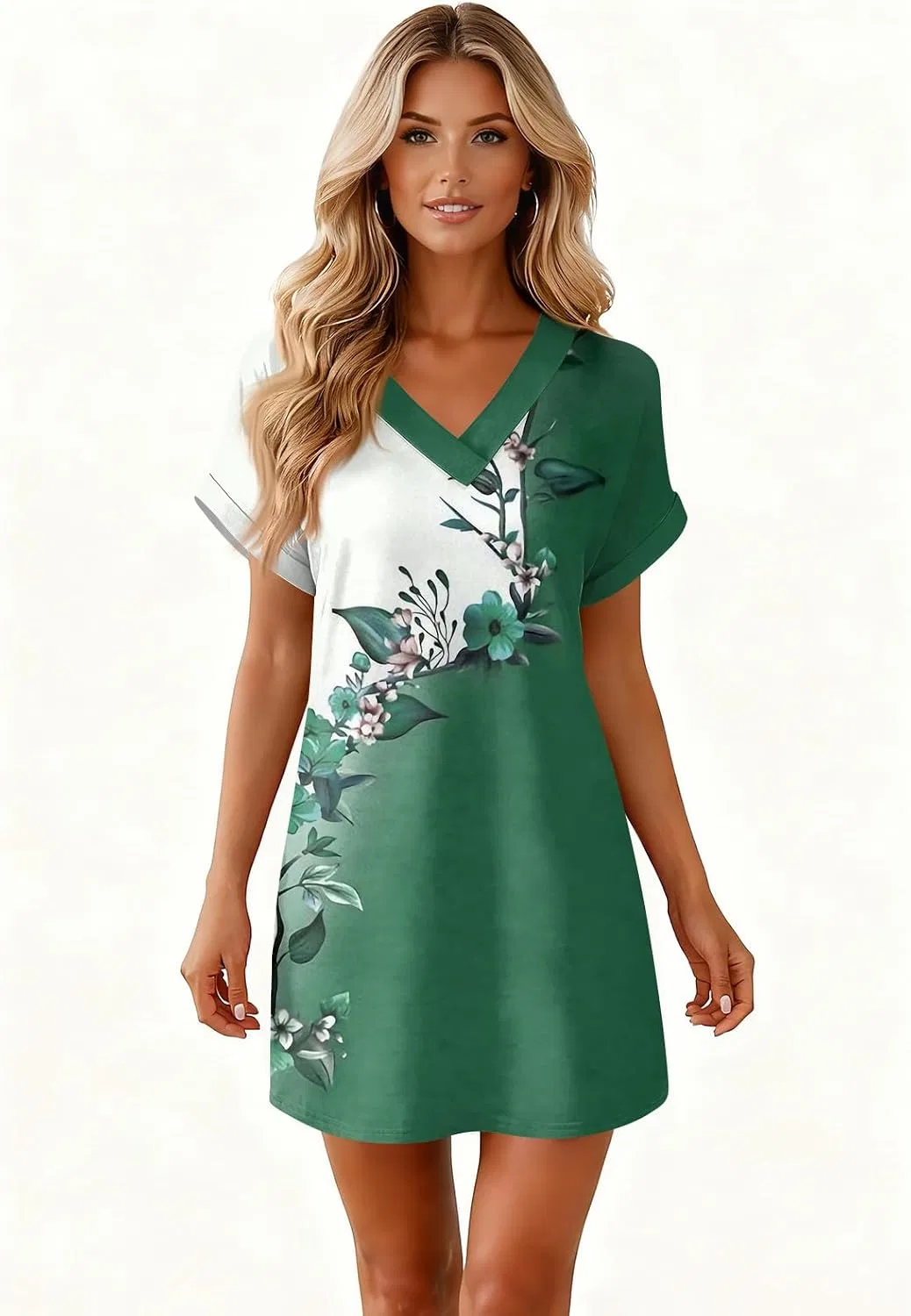 Женское летнее платье с V-образным вырезом Casual, Green — фото 4