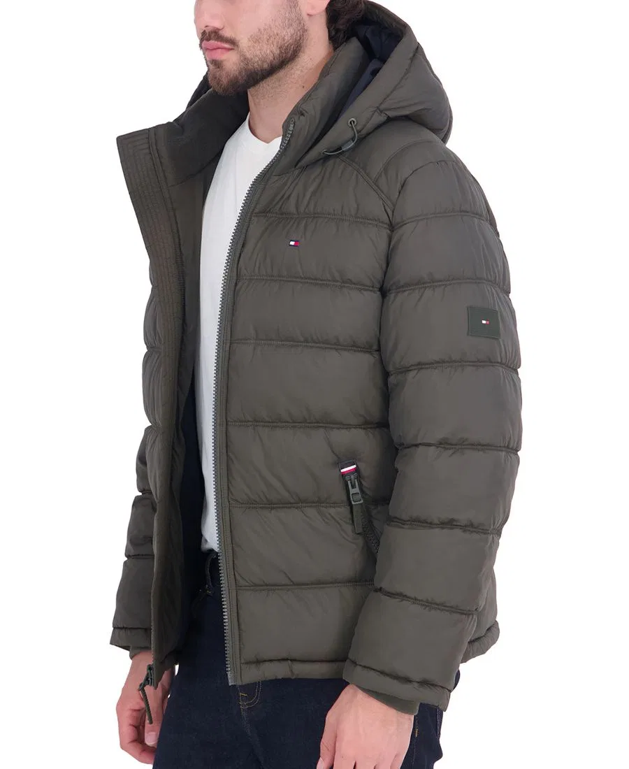 Мужская стеганая куртка-пуховик с капюшоном Tommy Hilfiger, Olive — фото 3