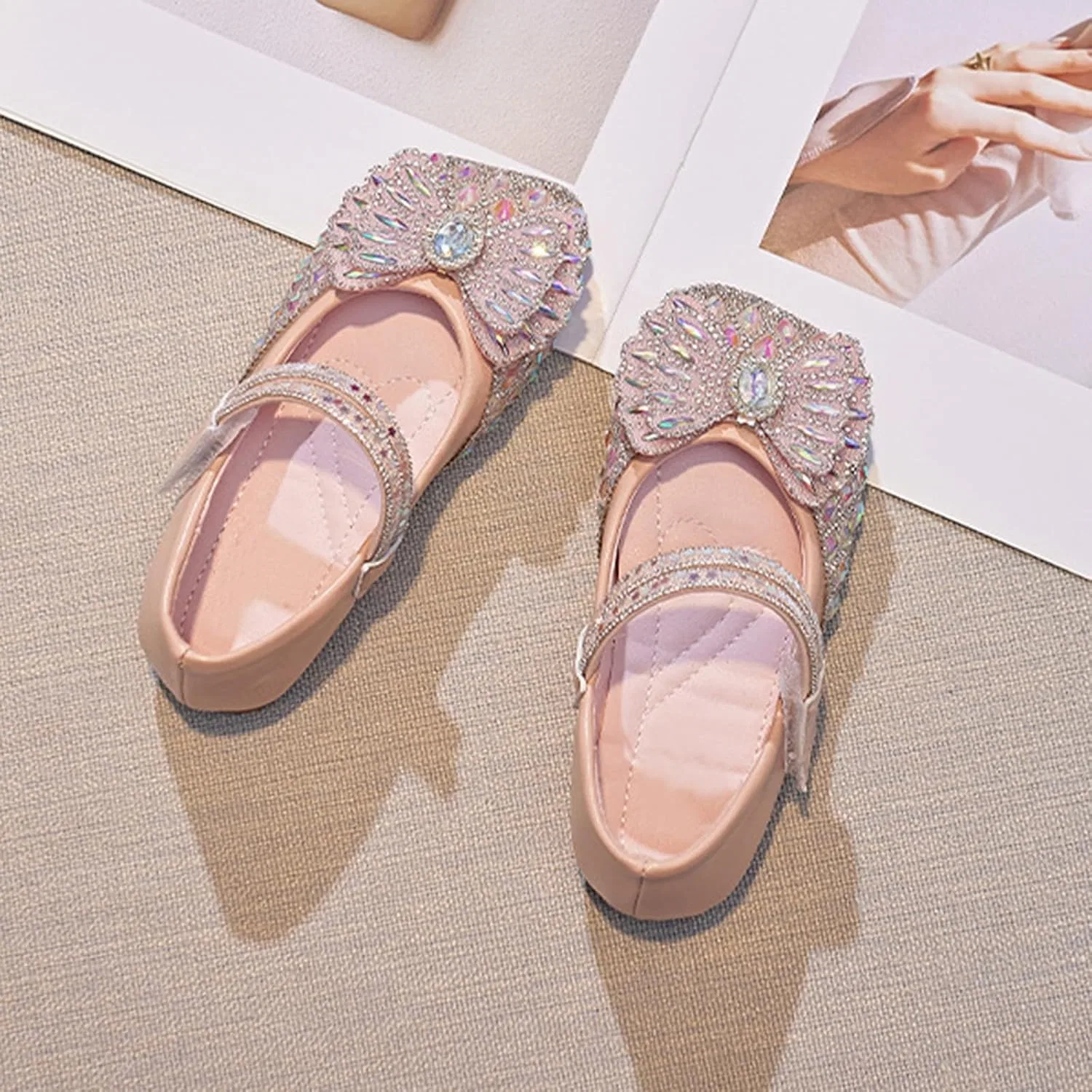 Детские туфли Мэри Джейн с бантом для девочек Flower Girl Glitter Dress Shoes Princess Mary Jane Flats, Red — фото 2
