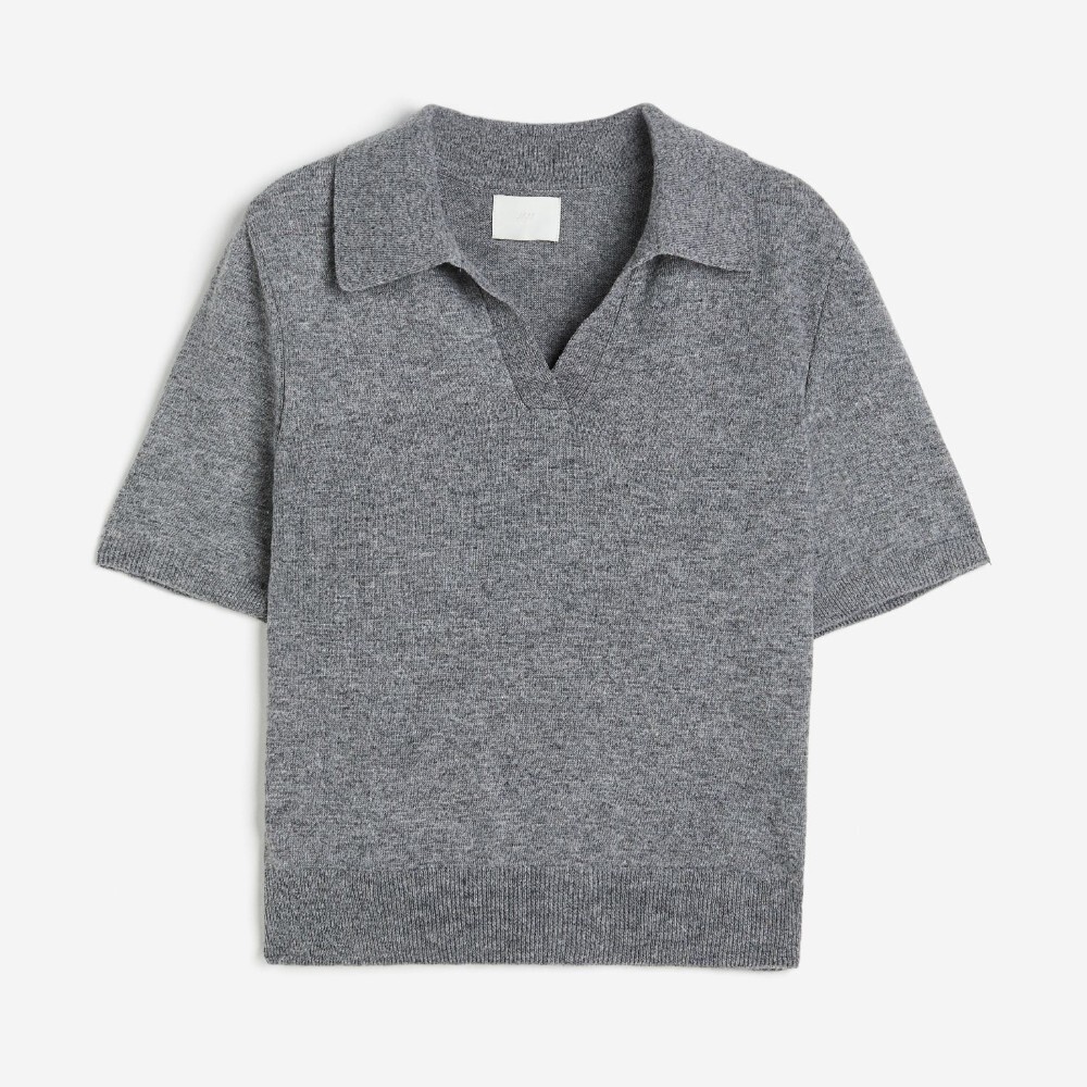 

Футболка H&M Fine-knit Polo, серый