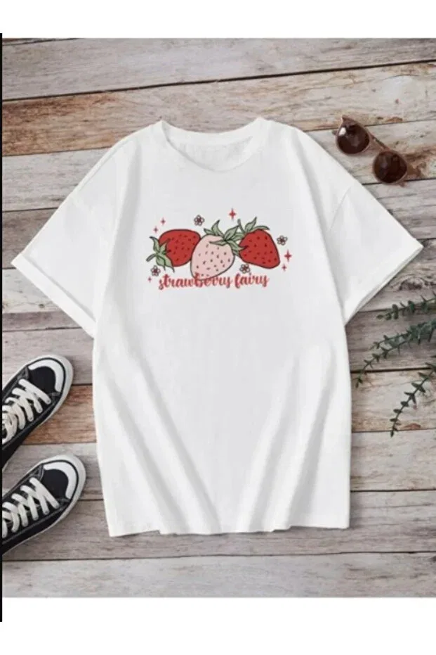 Детская футболка для девочек хлопковая с принтом Kids Trend Model Pelna, Strawberry