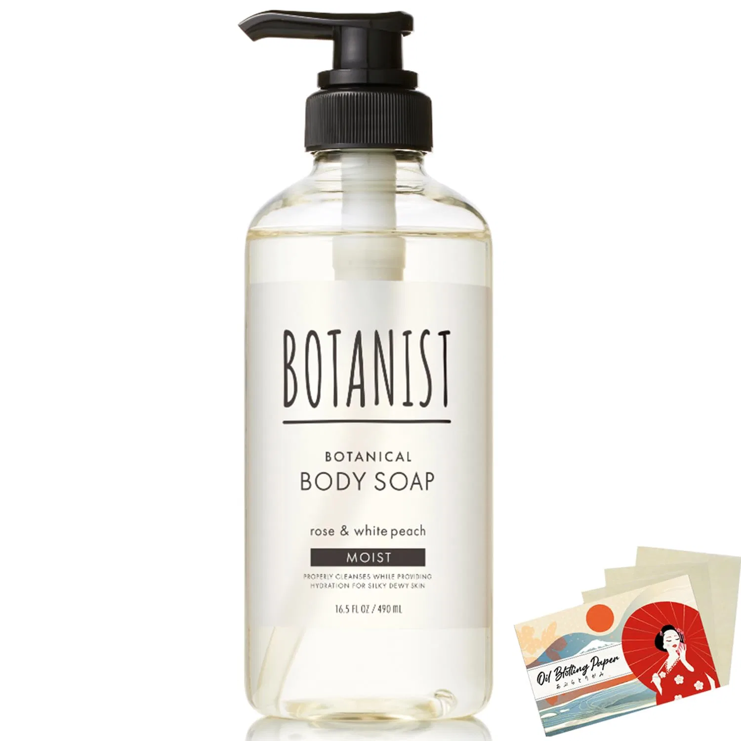 Гель для душа Botanist Moist Rose & White Peach, 460 мл, набор с промокательной бумагой