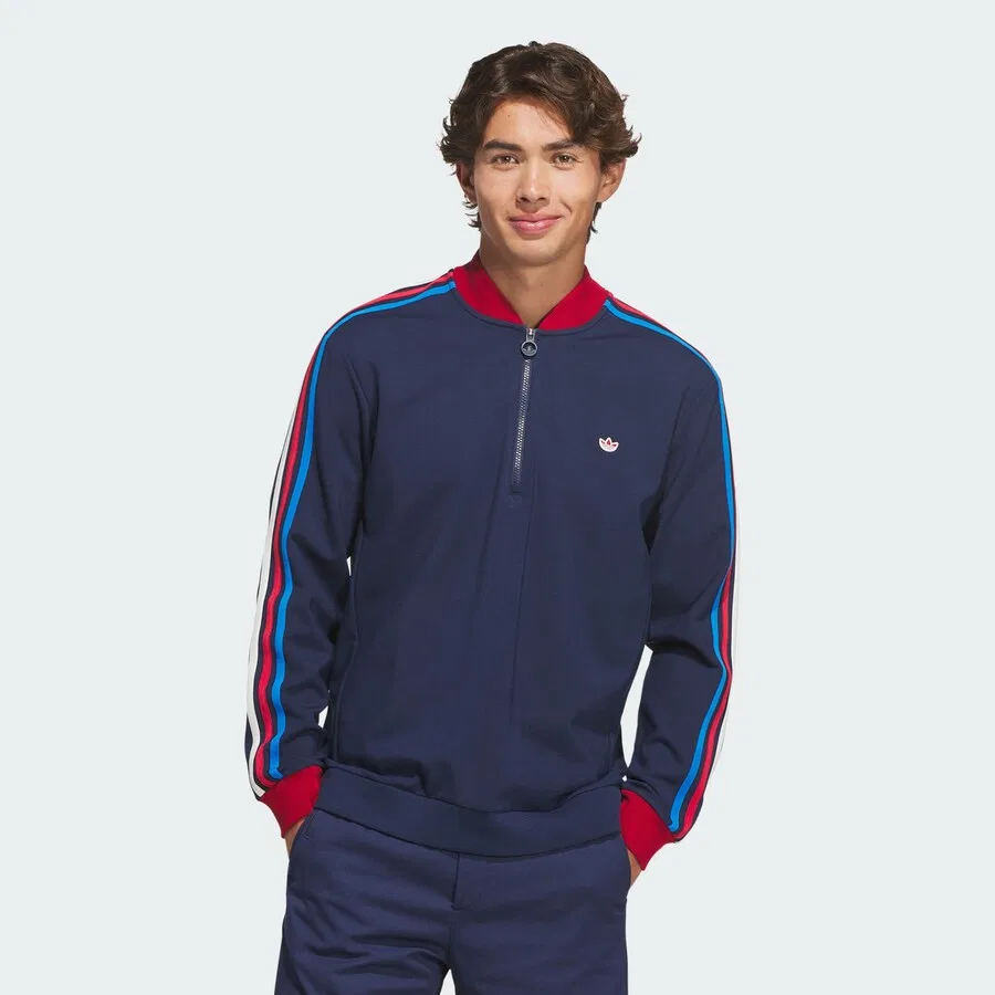 Спортивная толстовка ADIDAS PERFORMANCE «3 полоски, молния на четверть длины» синего и темно-синего цветов — фото 2