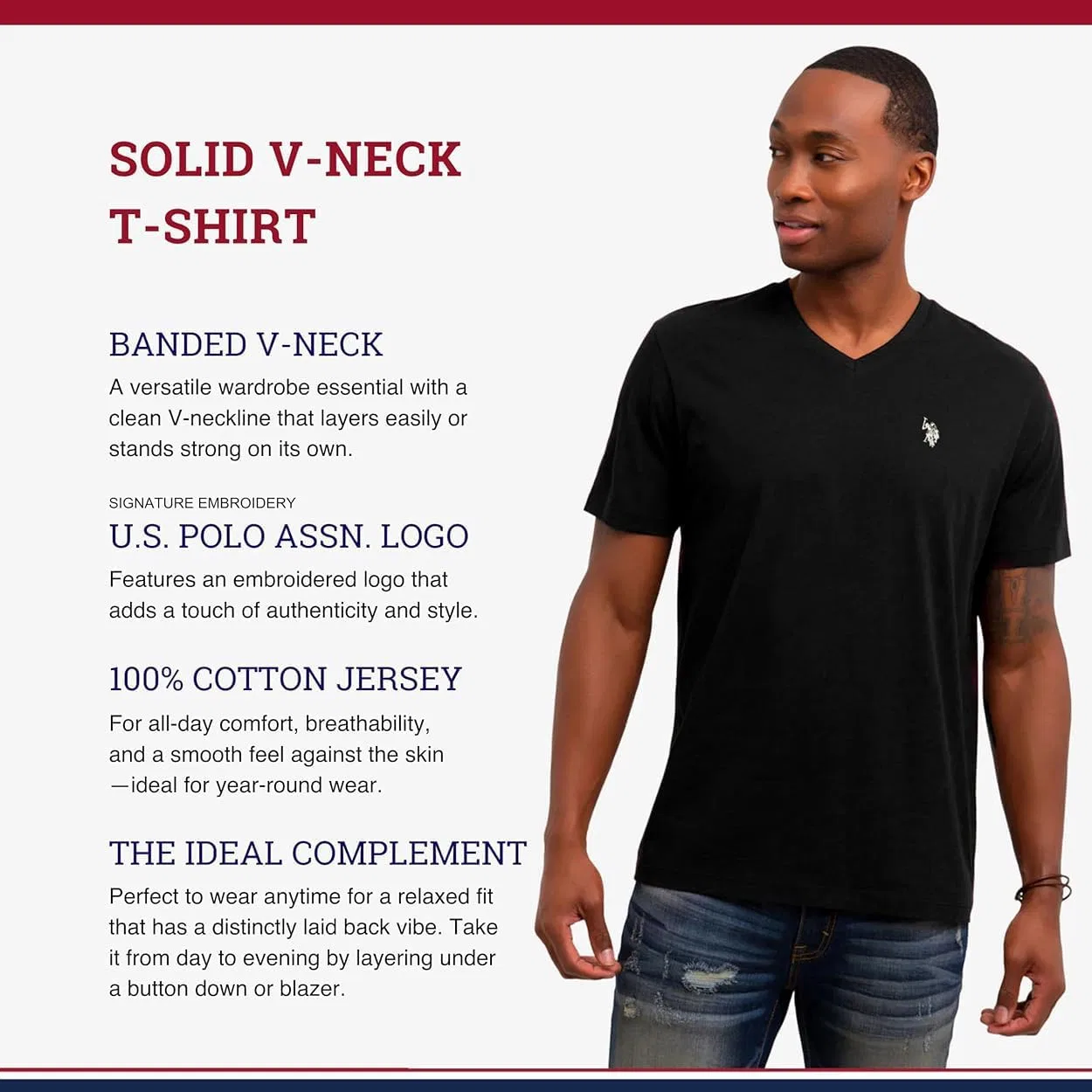 Мужская футболка с v-образным вырезом U.S. Polo Assn., Engine Red (3-pack) — фото 4
