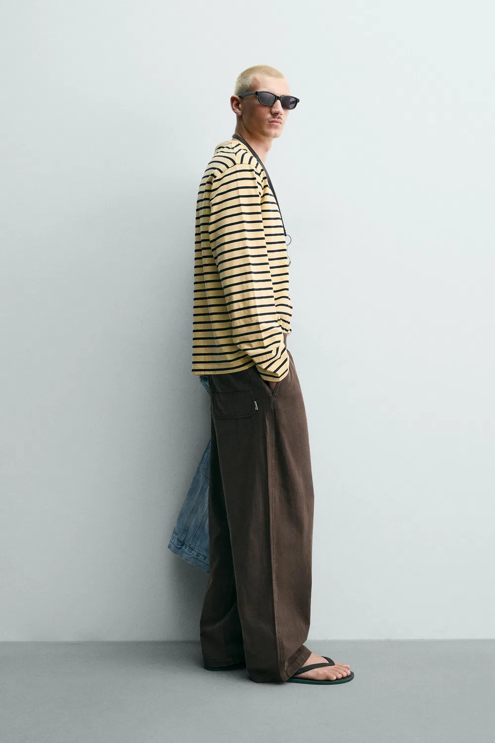 Свободные брюки в елочку ZARA, Brown — фото 4