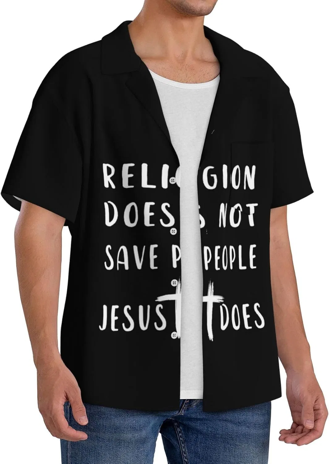 Мужская свободная рубашка с принтом Jesus, Black — фото 2