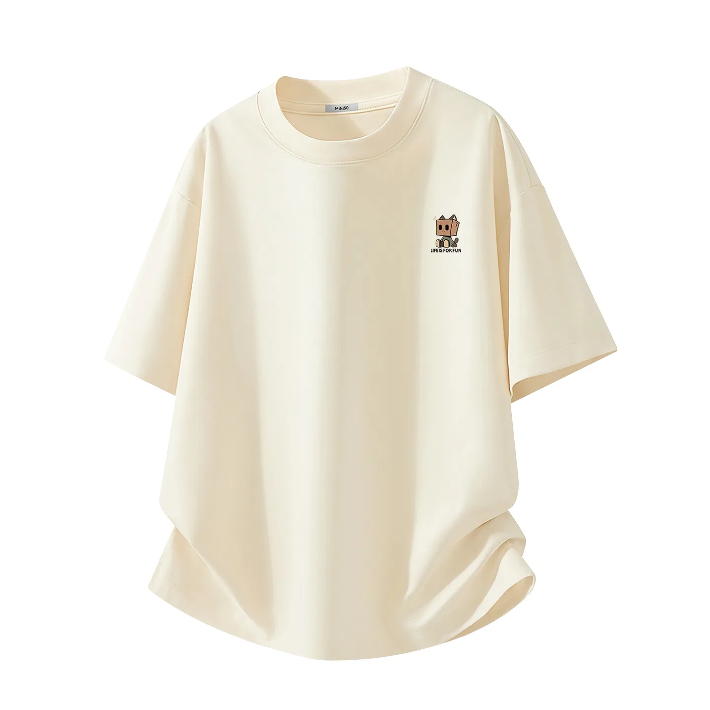 Футболка детская хлопковая MINISO, Ice Silk Cooling Light Beige (MB Box Cat Kid Chest Logo)