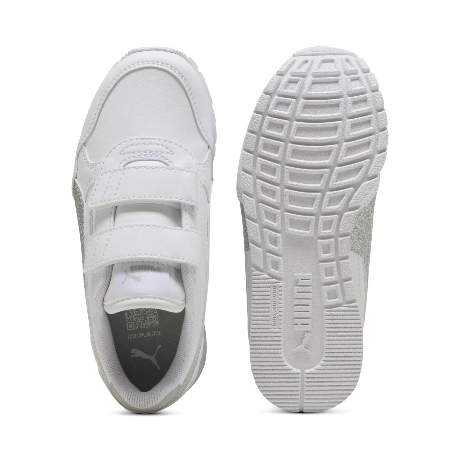Детские кроссовки с блестками ST Runner v4 Glitter Puma, Цвет Weiss Silver Grey — фото 4