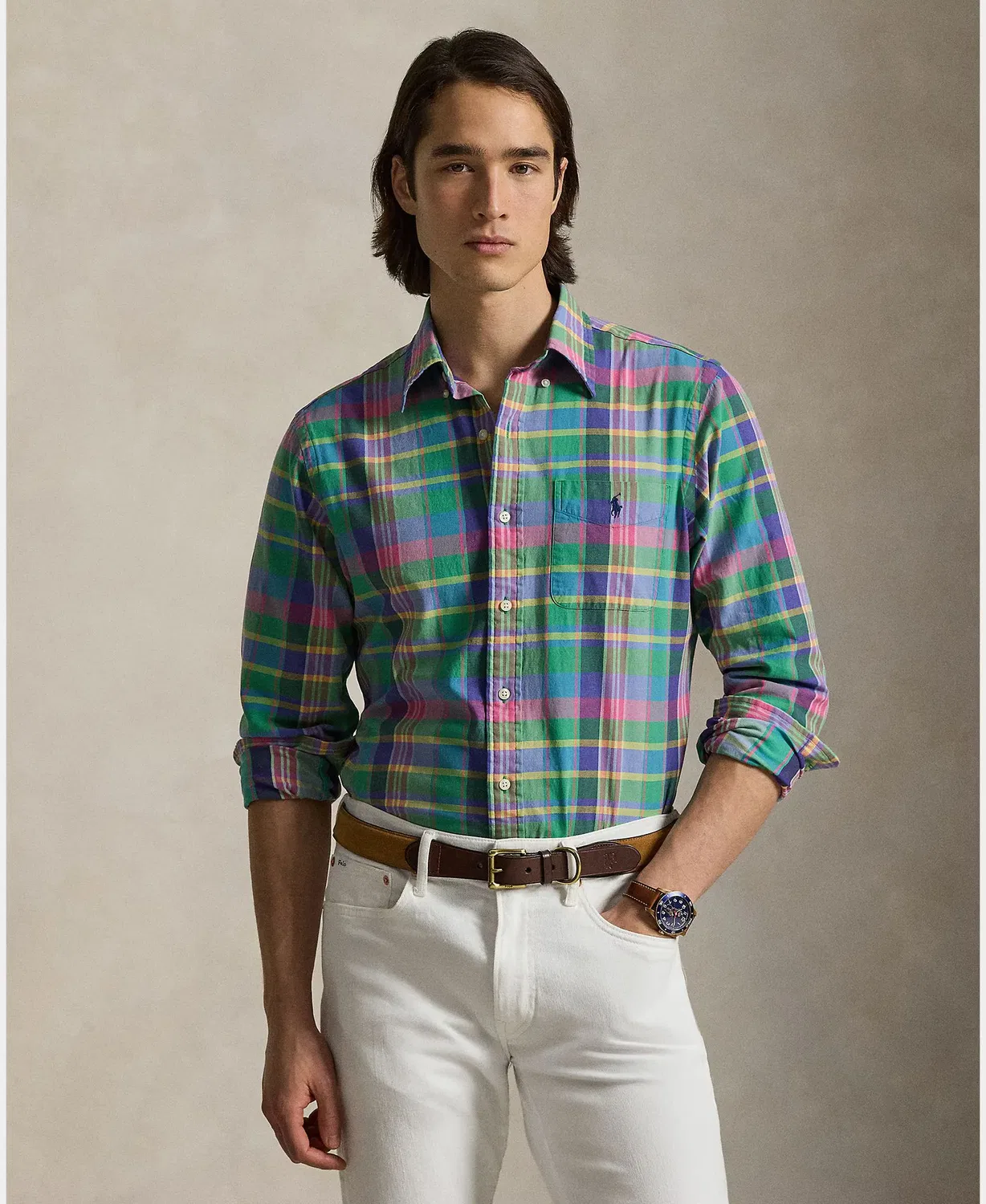 Мужская рубашка с длинным рукавом Custom Fit Polo Ralph Lauren, Verde