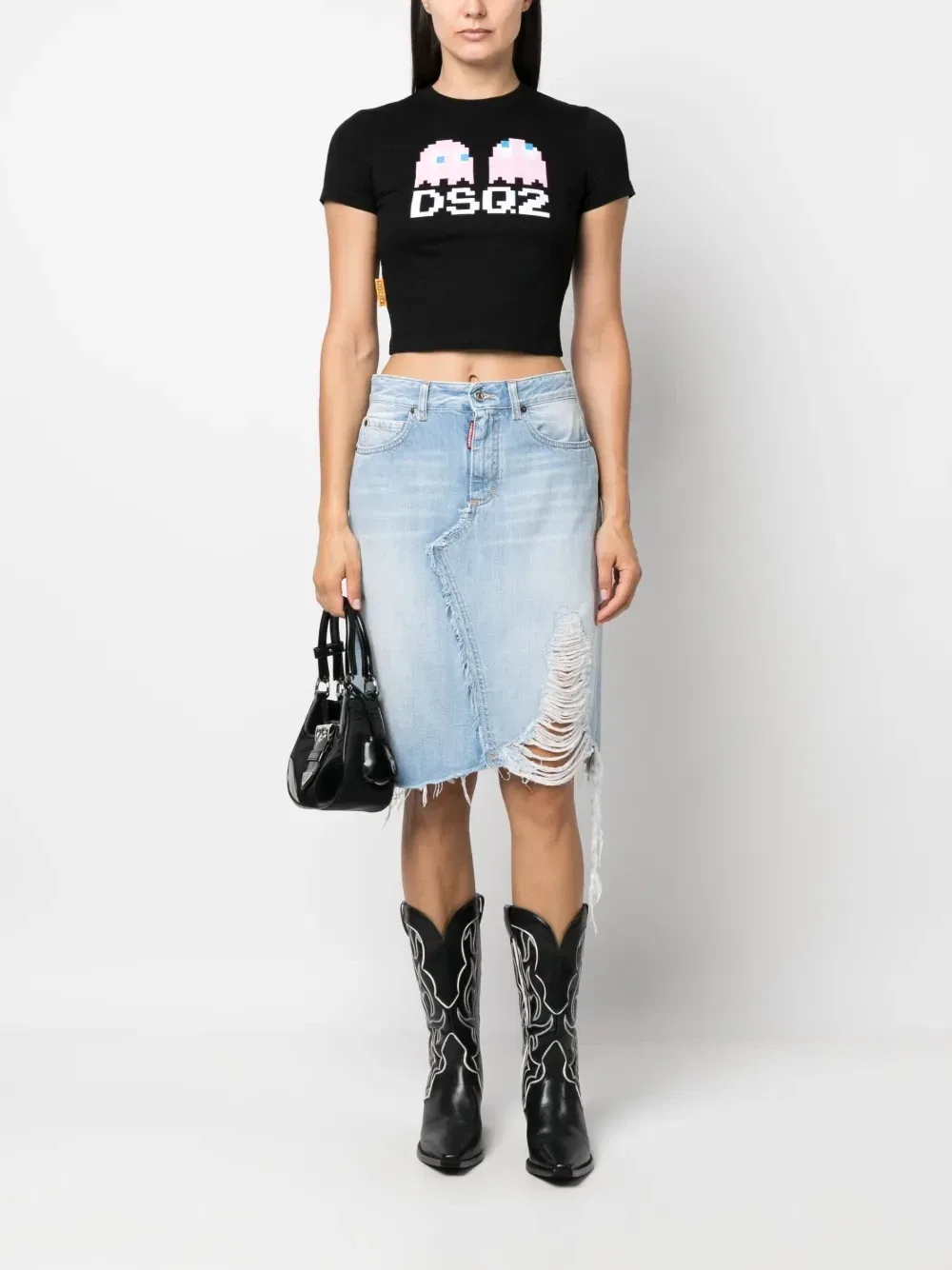 Укороченная футболка с графичным принтом из коллаборации с Pac-Man Dsquared2, черный — фото 2
