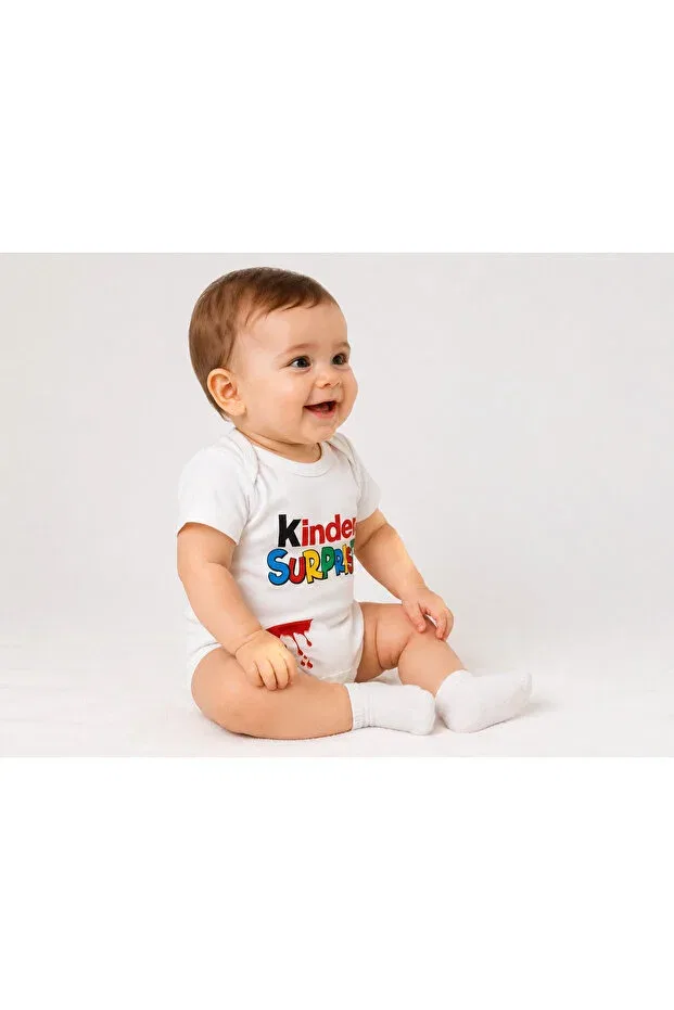 Детское боди-комбинезон с принтом Kinder Surprise Aa Bebek, White — фото 2