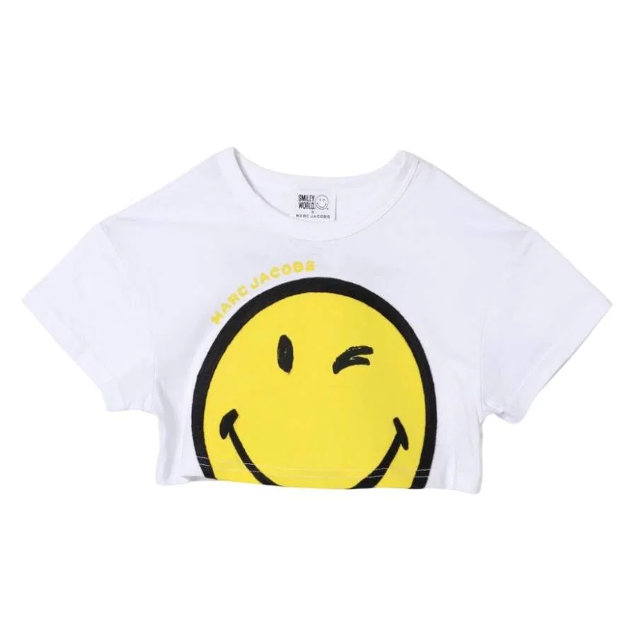 Футболка для девочек с принтом SmileyWorld Logo Cropped Little Marc Jacobs, White