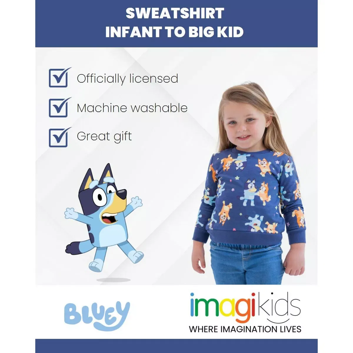 Детский свитшот с принтом Bluey Bingo Bluey, Blue — фото 3
