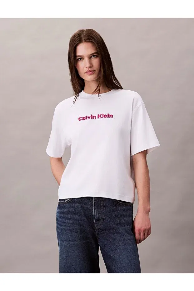 Женская футболка с коротким рукавом с вышивкой Calvin Klein, White