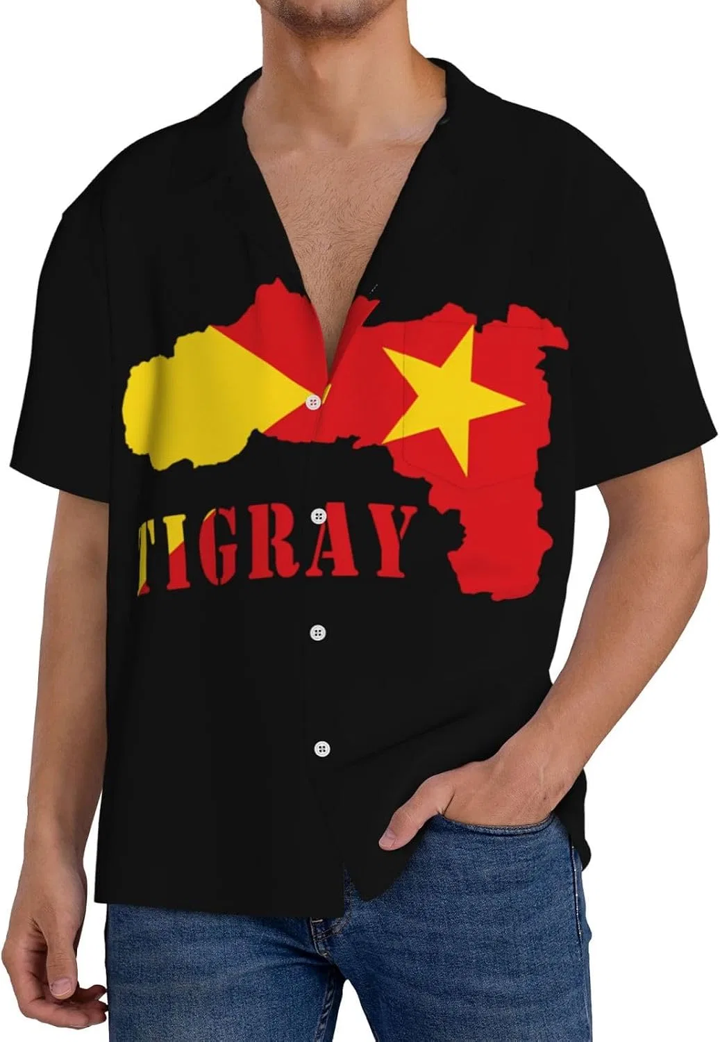 Мужская свободная рубашка с коротким рукавом Tigray Map Flag, Black