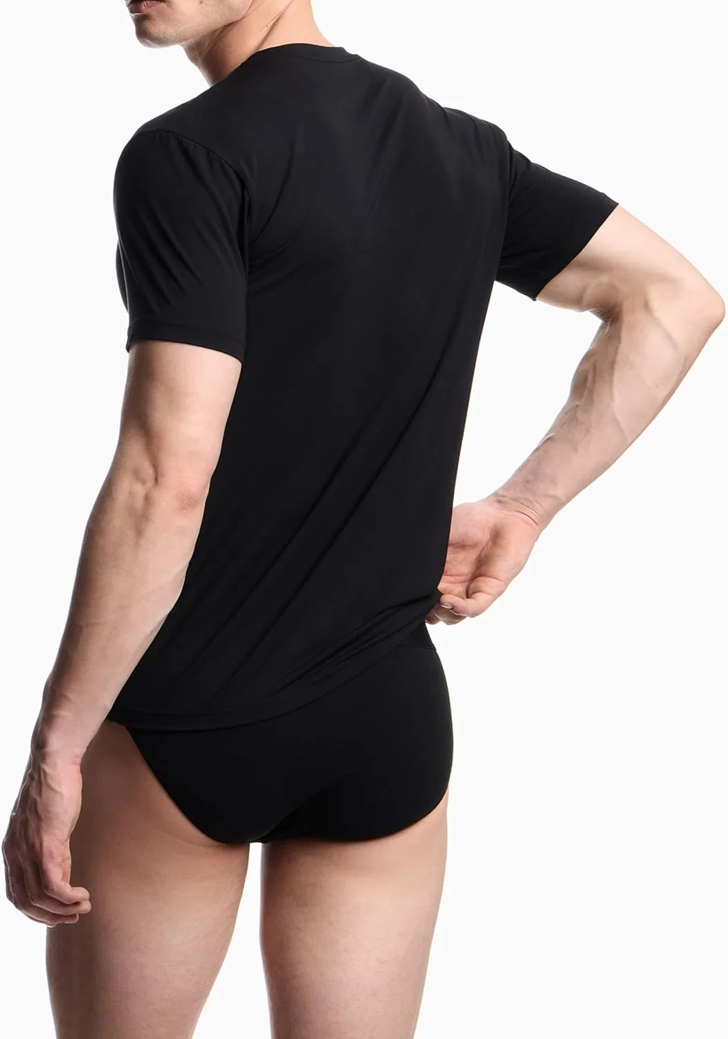 Мужская облегающая футболка Soft Modal Emporio Armani, Black — фото 2