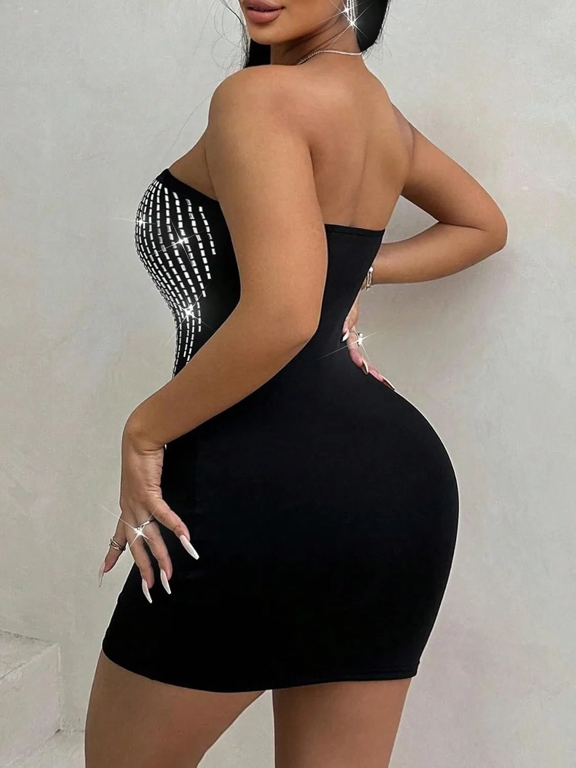 Женское облегающее мини-платье с открытой спиной Bodycon, Black — фото 2