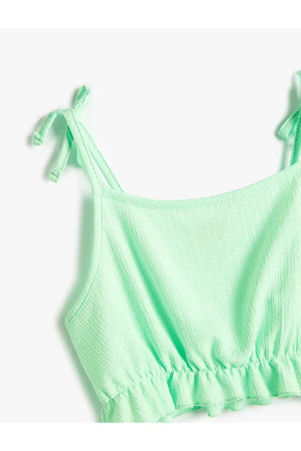 Детский топ для девочек с рюшами Crop athlete strap top with bow detail and ruffles Koton, Green — фото 3