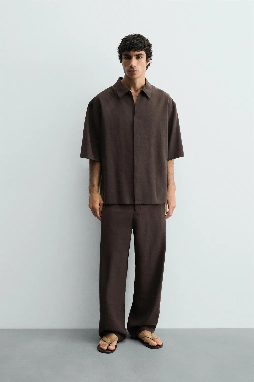 Свободные брюки со складками по бокам ZARA, Brown