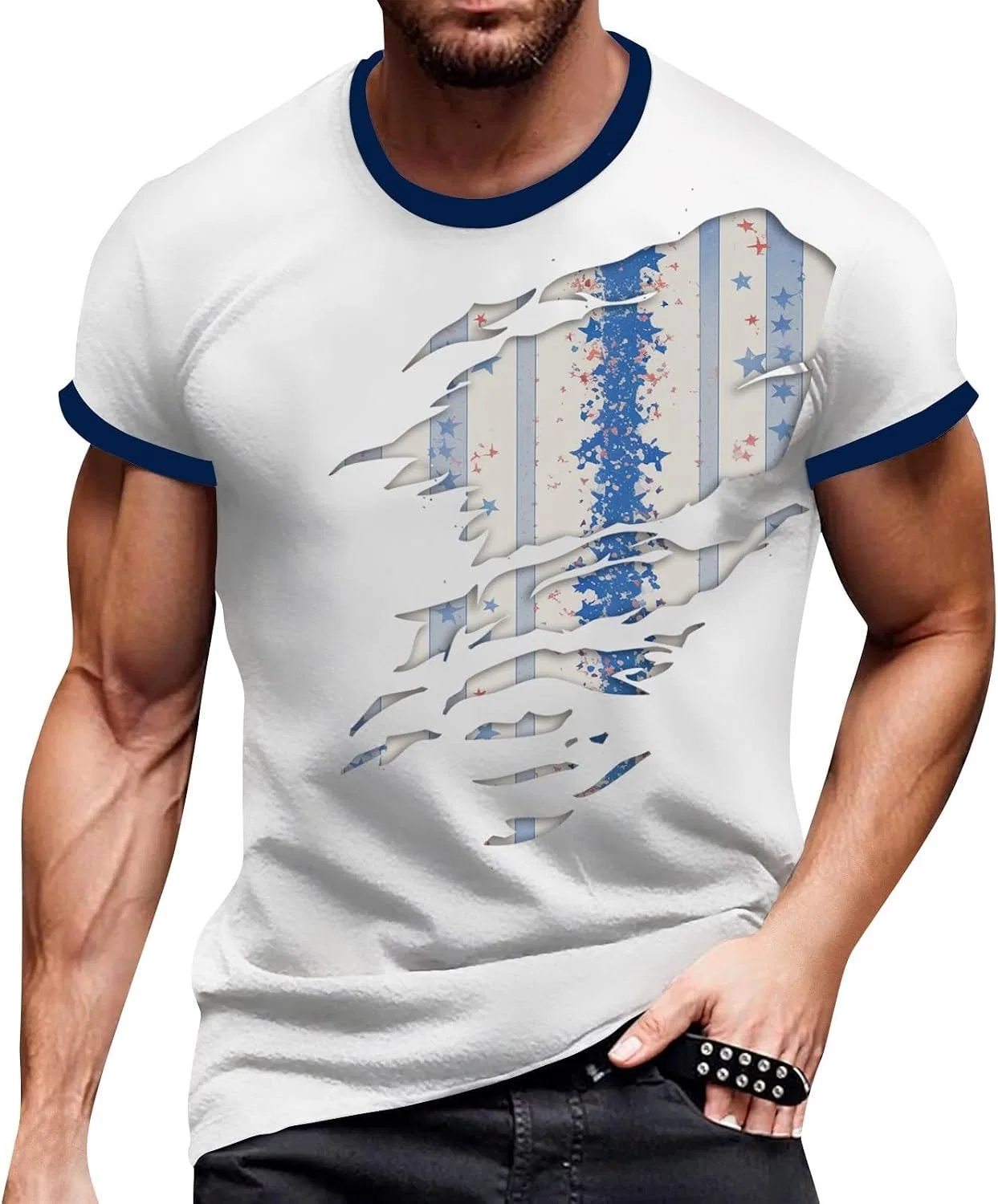 Мужская футболка с американским флагом 1776, White