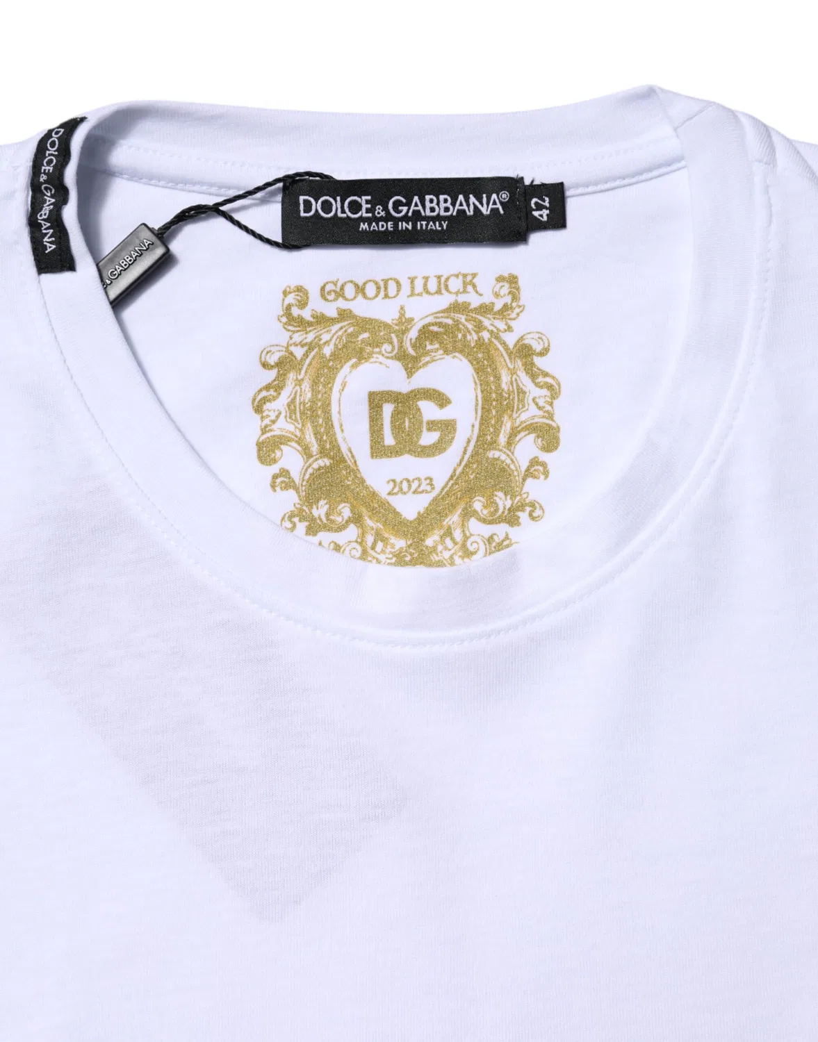 Женская футболка с коротким рукавом с принтом Goodluck 2023 Dolce & Gabbana, White — фото 4