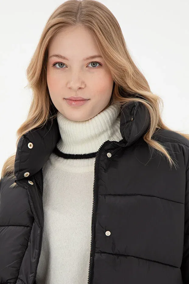 Женское длинное пальто с воротником-стойкой U.S. Polo Assn., Black — фото 3