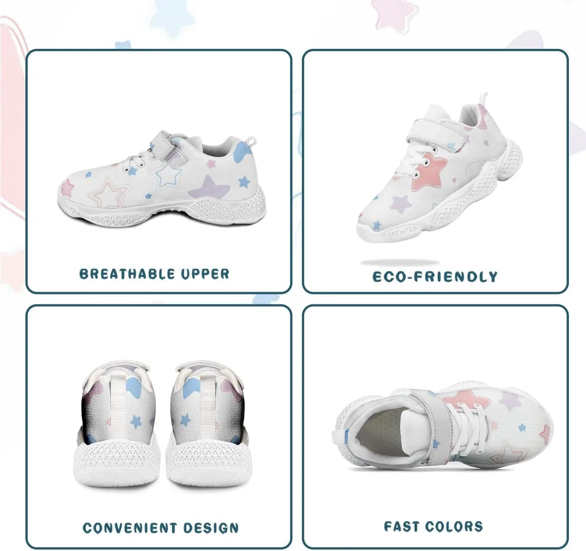 Детские кроссовки для девочек с дышащим трикотажем Mahekot, Pastel Star White — фото 4