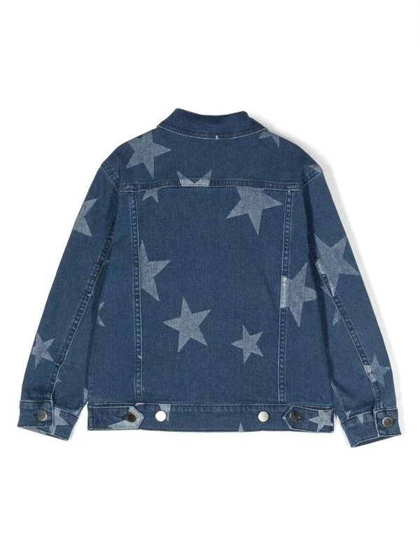 Детская джинсовая куртка с принтом звезд Kids Star Print Denim Jacket Stella McCartney, Blue/White — фото 2