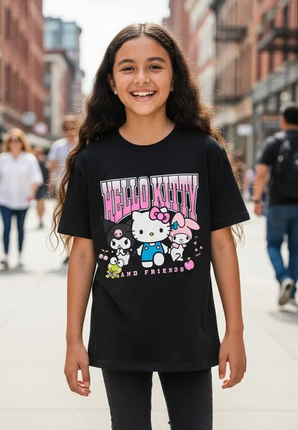 Футболка друзья рубашка oberteil kurzarmlig - футболка с принтом Hello Kitty, черный — фото 2