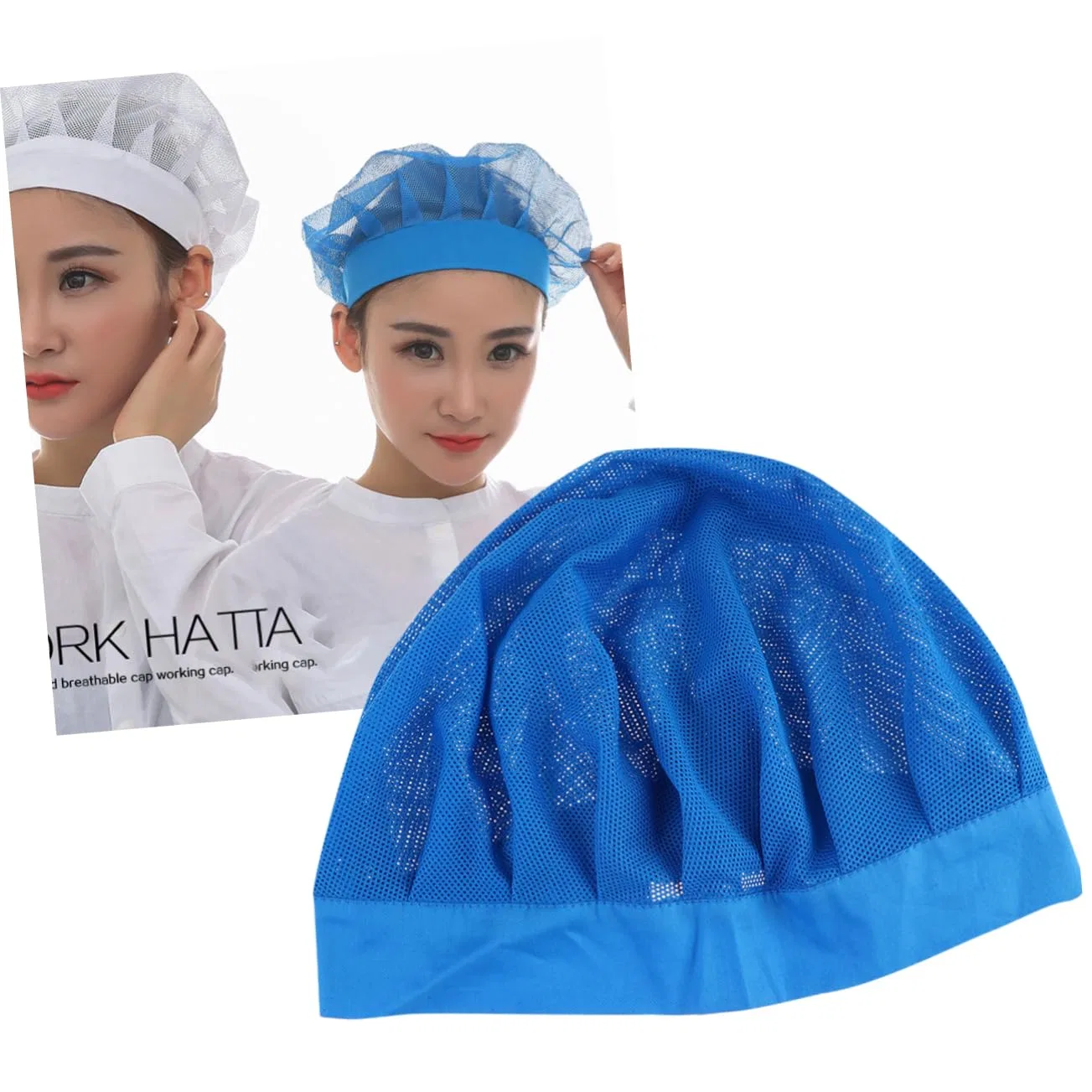 Шапочка для душа Mesh Hair Net Cap, Cotton, Blue Amosfun — фото 2