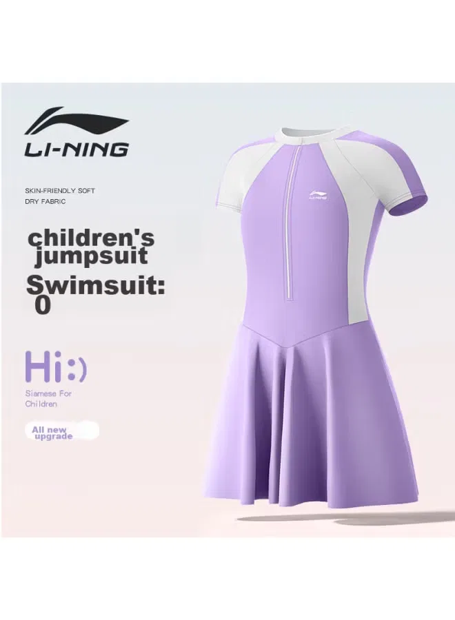 Купальник детский слитный с принтом для девочек 7145 Li-Ning, фиолетово-розовый — фото 3