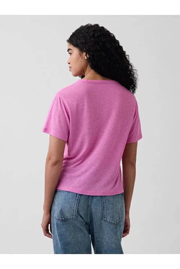 Женская футболка льняная Relaxed T-Shirt Gap, Pink-002 — фото 3
