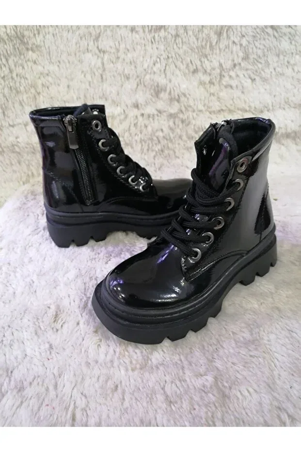 Детские ботинки для девочек с лакированной кожи Postal Özgür Kids, Black Rugan