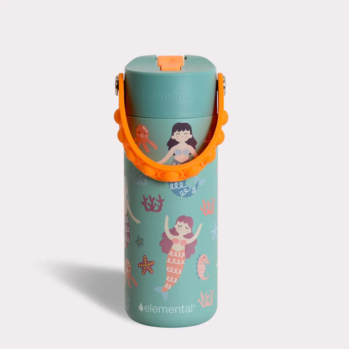 Детская термобутылка 530 мл с трубочкой и ручкой Pop-It Mermaid Sisters Elemental, Multicolored