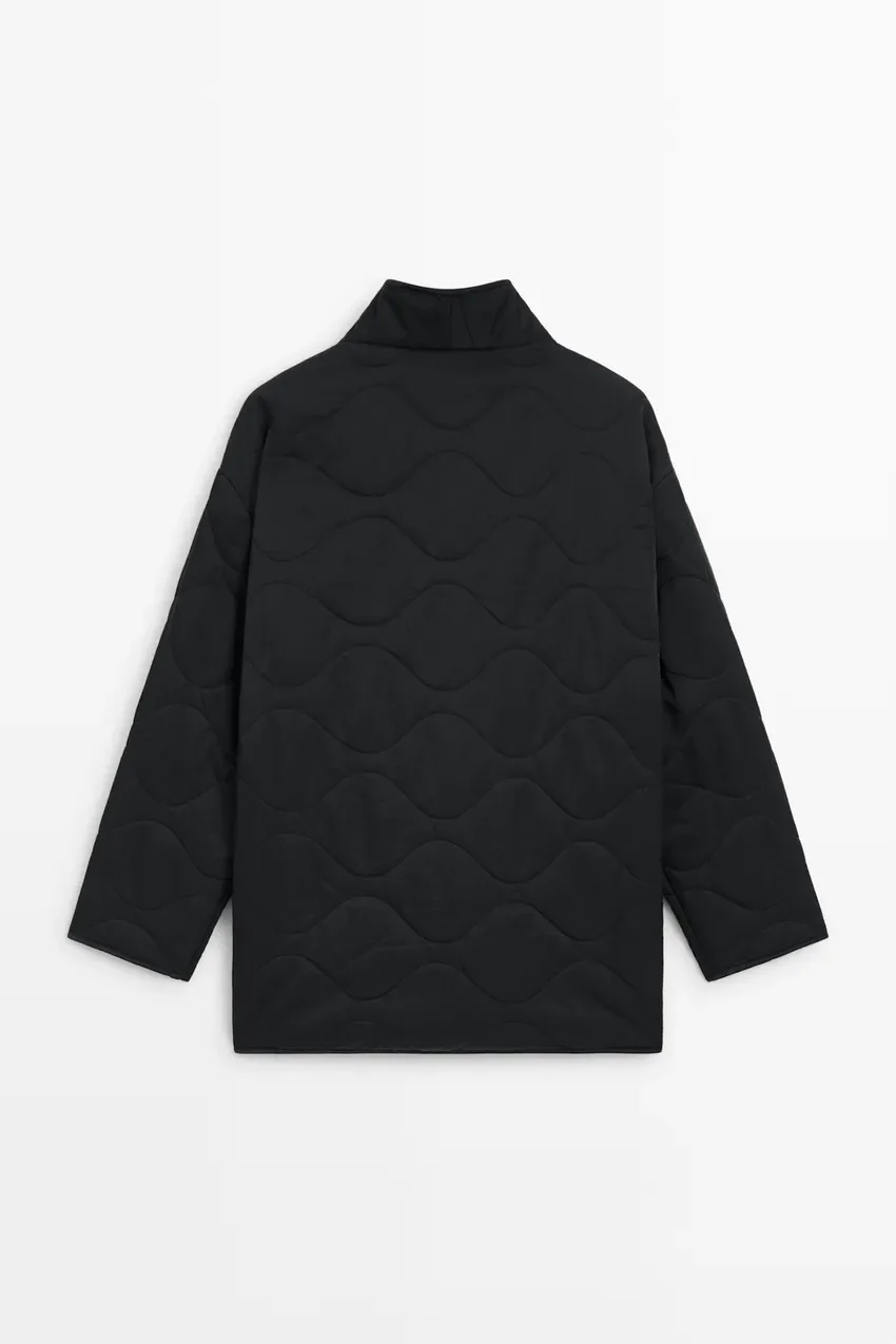 Пальто Massimo Dutti Lightweight Quilted With High Collar, черный — фото 3