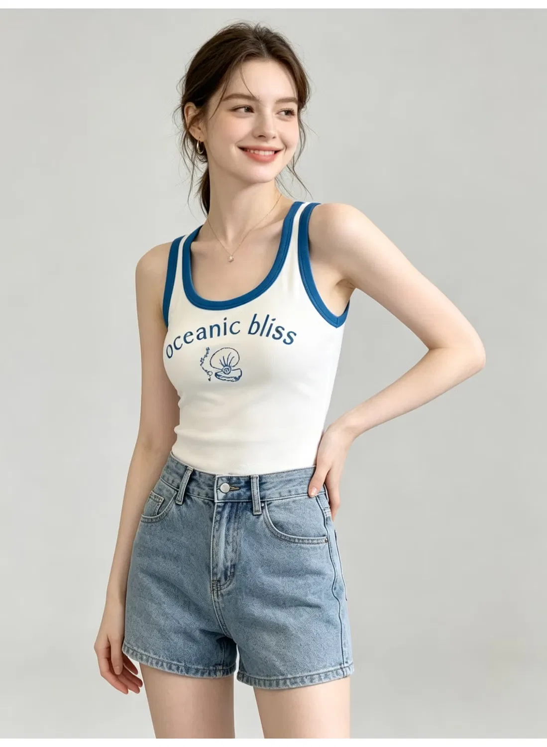 Майка на бретелях с принтом ракушек Zara, синий