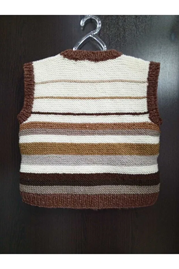 Детский кардиган без рукавов в полоску Hand knitted children's cardigan Esmasultan, Brown — фото 2