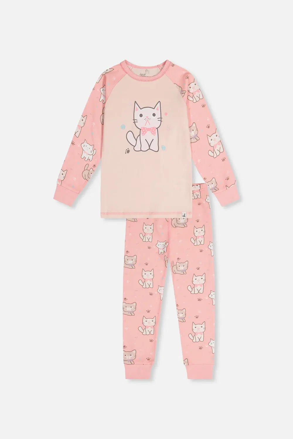 Детский комплект пижамы из органического хлопка с длинным рукавом Pink Cat Print Deux par Deux, Pink Cat Print