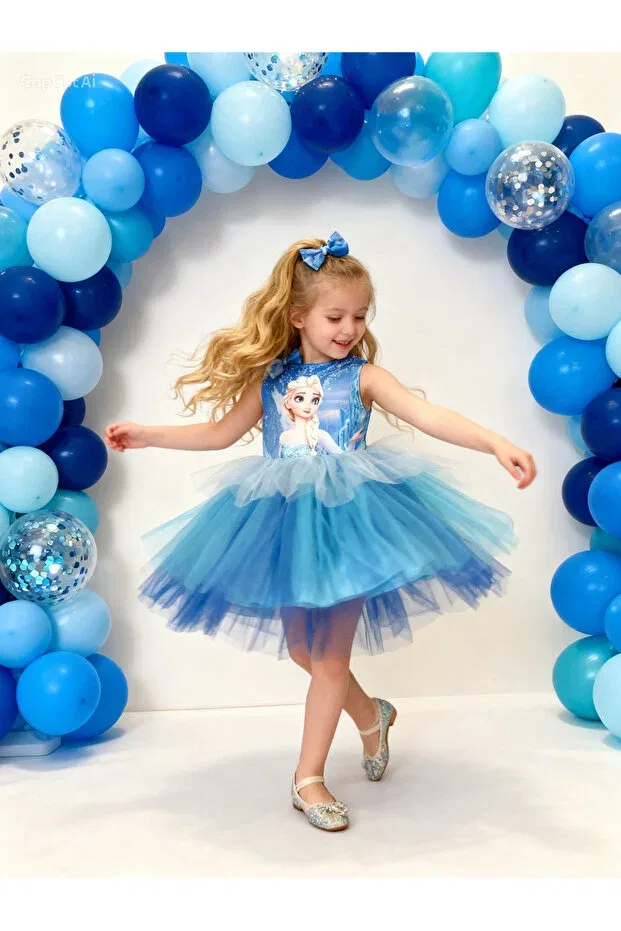 Детское платье для девочек с принтом Elsa tutued dress Hmz Gold, Blue — фото 4