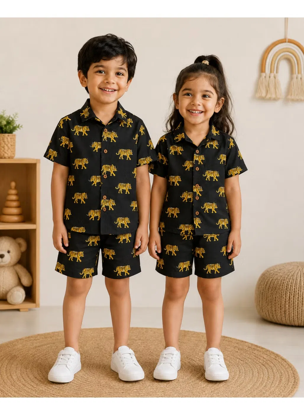 Комплект детский с принтом тигра 2 предмета Matching Family Outfits, черный
