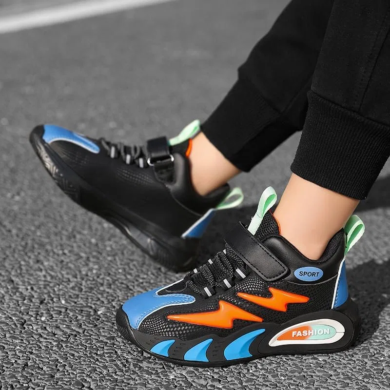 Детские кроссовки для мальчиков с принтом DLWKIPV, Black Orange — фото 2